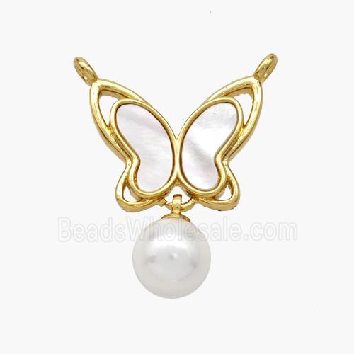 Copper Butterfly Pendant Pave Shell Pearlized Resin 2loops 18K Gold Plated