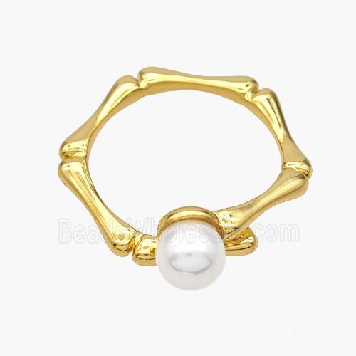 Copper Bamboo Rings Pave Pearlized Resin 18K Gold Plated