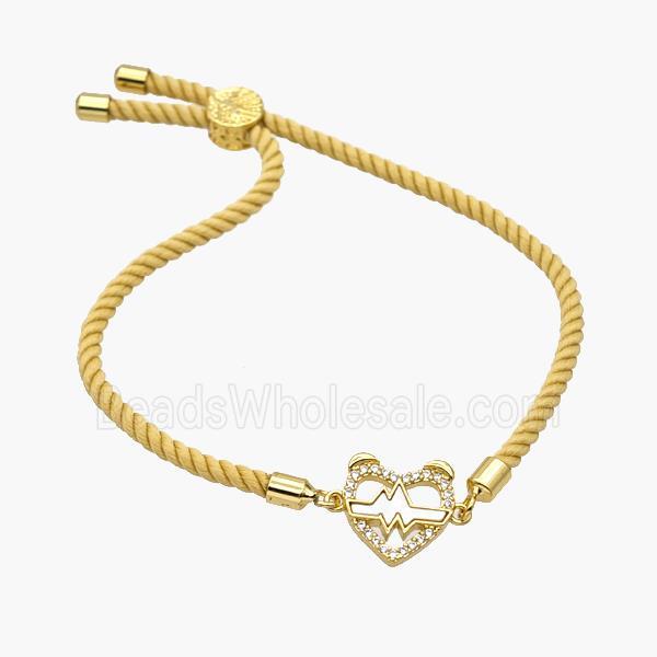 Yellow Nylon Bracelet With Copper Heart Pave Shell Adjustable