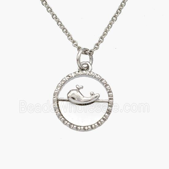 Copper Dolphin Necklace Pave Shell Platinum Plated