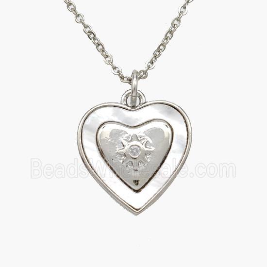 Copper Heart Necklace Pave Shell Platinum Plated