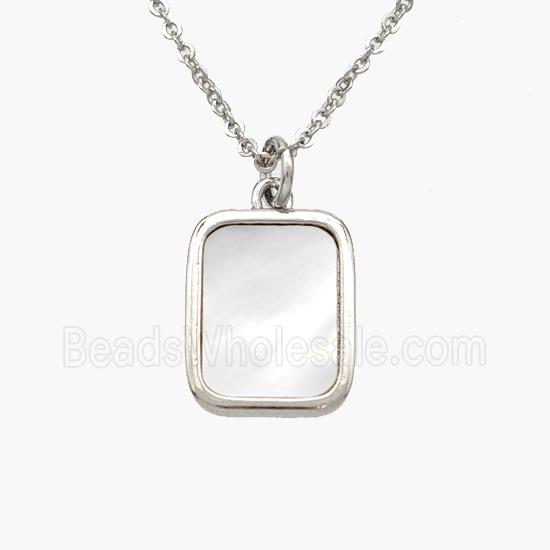 Copper Rectangle Necklace Pave Shell Platinum Plated