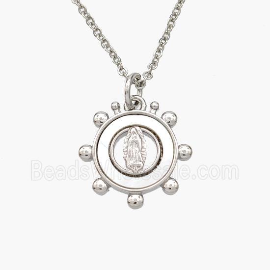 Copper Jesus Necklace Pave Shell Platinum Plated