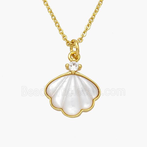 Copper Conch Necklace Pave Shell Gold Plated