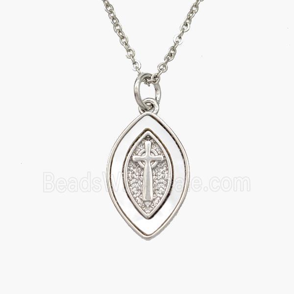 Copper Eye Necklace Pave Shell Cross Platinum Plated