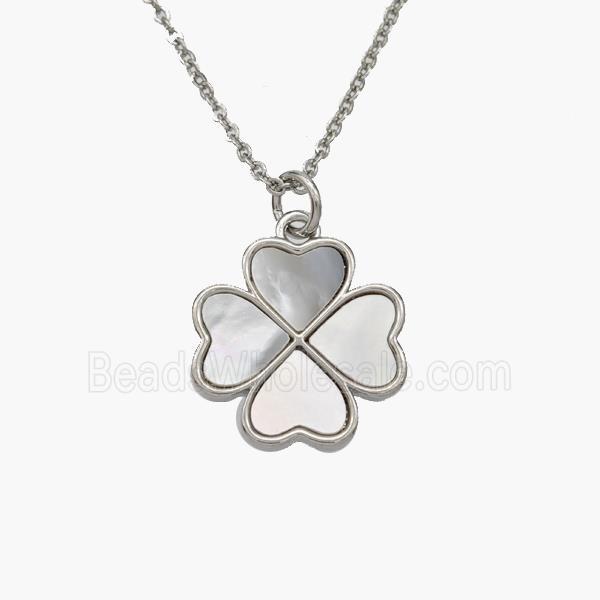Copper Clover Necklace Pave Shell Heart Platinum Plated