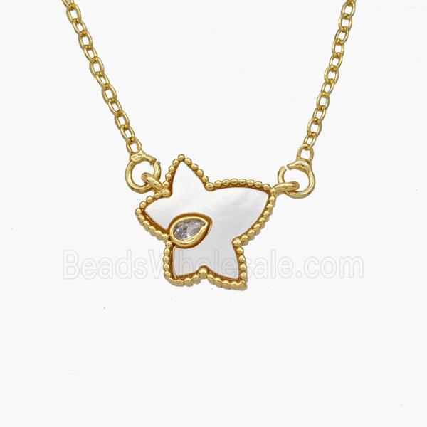Copper Maple Leaf Necklace Pave Shell Gold Plated