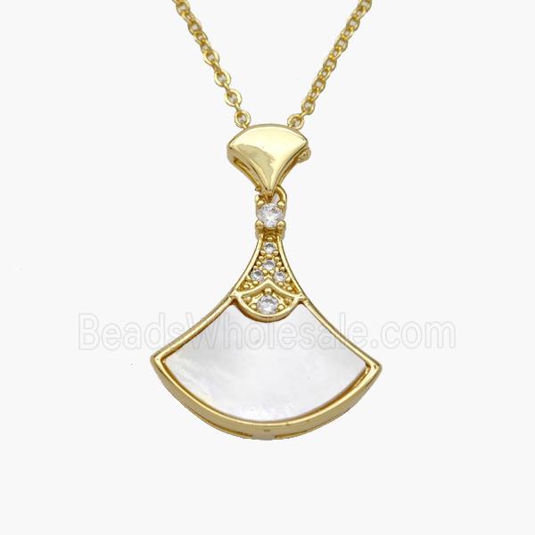 Copper Skirt Necklace Pave Shell Gold Plated
