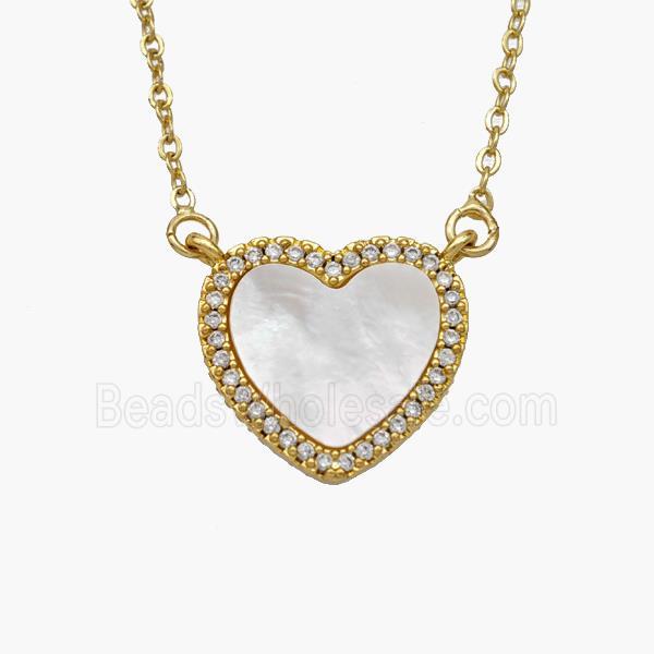 Copper Heart Necklace Pave Shell Zirconia Gold Plated