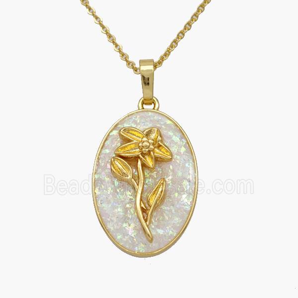Copper Flower Necklace Pave Fire Opal Gold Plated