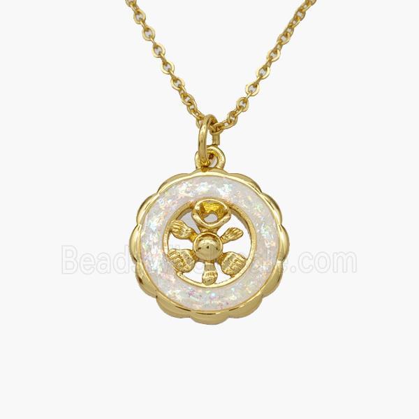Copper Flower Necklace Pave Fire Opal Gold Plated