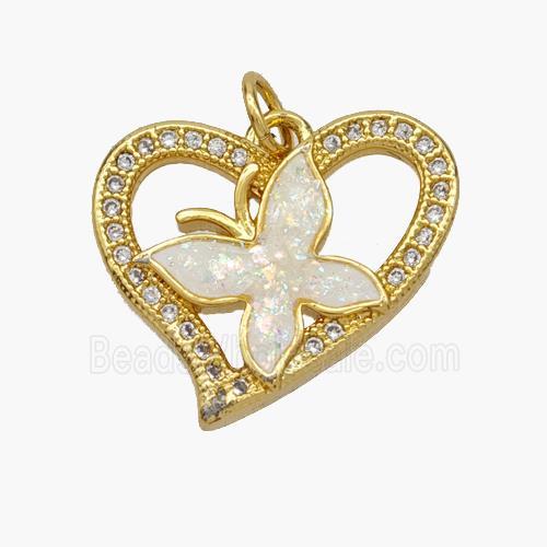 Copper Heart Butterfly Pendant Pave Fire Opal Zirconia 18K Gold Plated