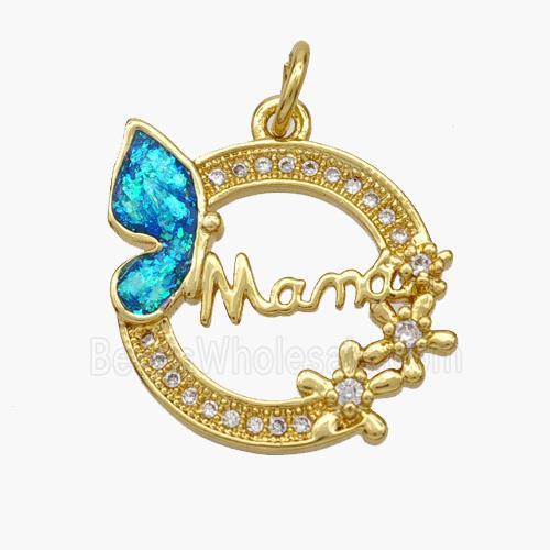 Copper Butterfly Pendant Pave Fire Opal Zirconia Mama 18K Gold Plated