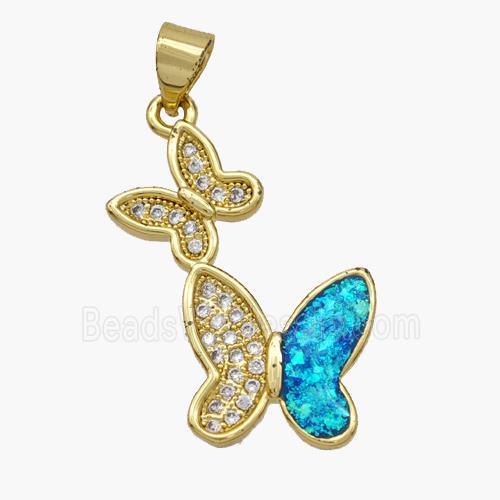 Copper Butterfly Pendant Pave Fire Opal Zirconia 18K Gold Plated