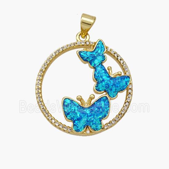 Copper Butterfly Pendant Pave Fire Opal Zirconia 18K Gold Plated