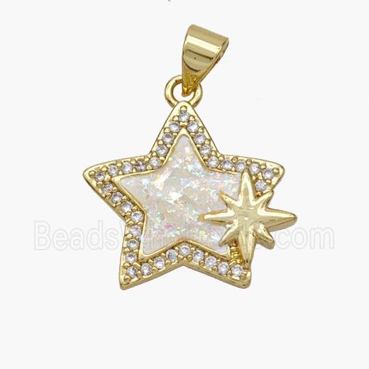 Copper Star Pendant Pave Fire Opal Zirconia 18K Gold Plated
