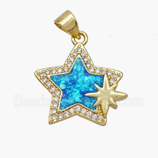Copper Star Pendant Pave Fire Opal Zirconia 18K Gold Plated