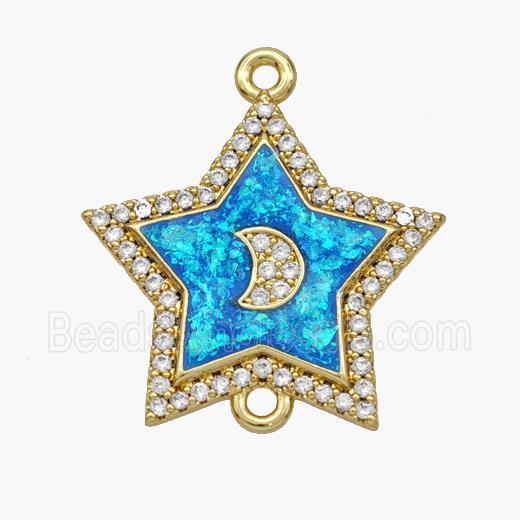 Copper Star Connector Pave Fire Opal Zirconia Moon 18K Gold Plated