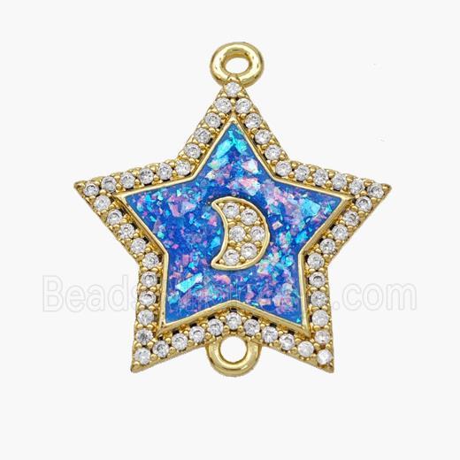 Copper Star Connector Pave Fire Opal Zirconia Moon 18K Gold Plated