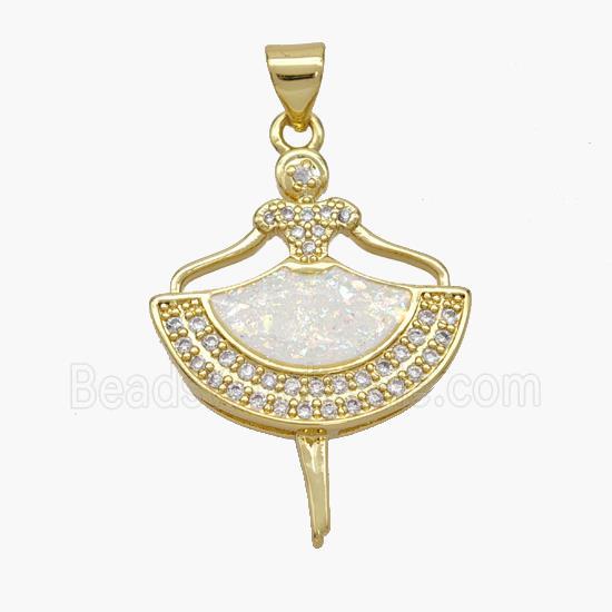 Copper Girl Dancer Pendant Pave Fire Opal Zirconia Skirt 18K Gold Plated