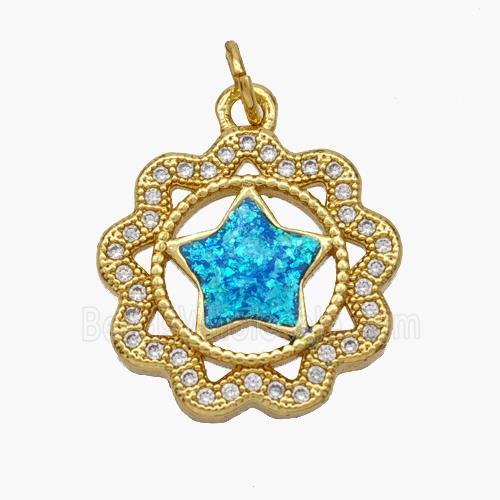 Copper Star Pendant Pave Fire Opal Zirconia Flower 18K Gold Plated