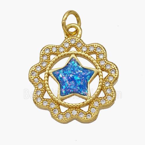 Copper Star Pendant Pave Fire Opal Zirconia Flower 18K Gold Plated