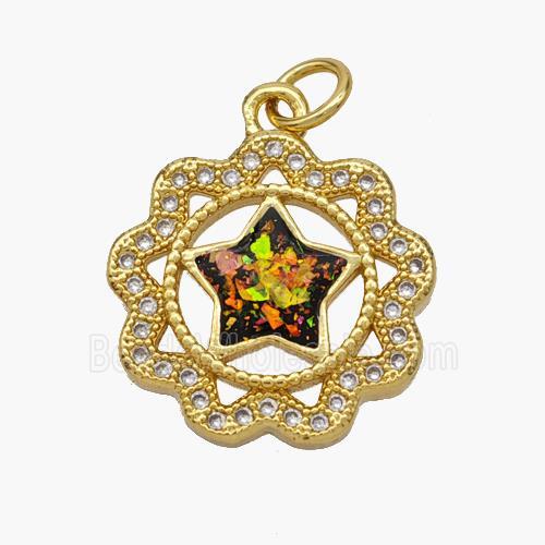 Copper Star Pendant Pave Fire Opal Zirconia Flower 18K Gold Plated