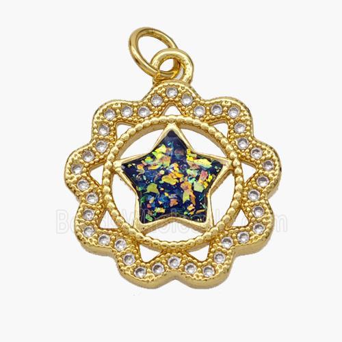 Copper Star Pendant Pave Fire Opal Zirconia Flower 18K Gold Plated