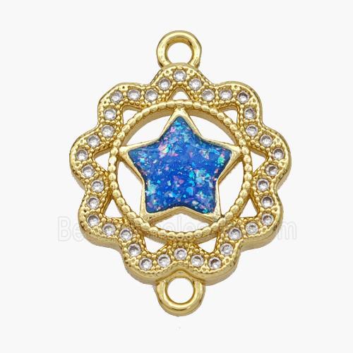 Copper Star Connector Pave Fire Opal Zirconia Flower 18K Gold Plated