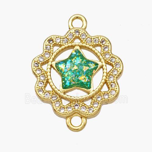 Copper Star Connector Pave Fire Opal Zirconia Flower 18K Gold Plated