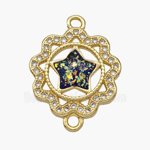 Copper Star Connector Pave Fire Opal Zirconia Flower 18K Gold Plated