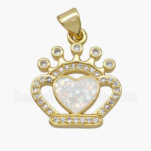 Copper Crown Heart Pendant Pave Fire Opal Zirconia 18K Gold Plated
