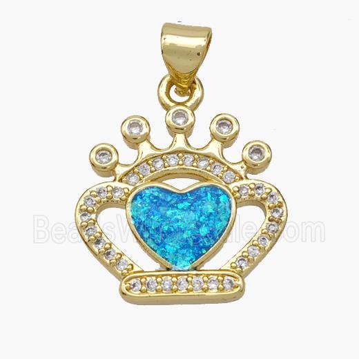 Copper Crown Heart Pendant Pave Fire Opal Zirconia 18K Gold Plated