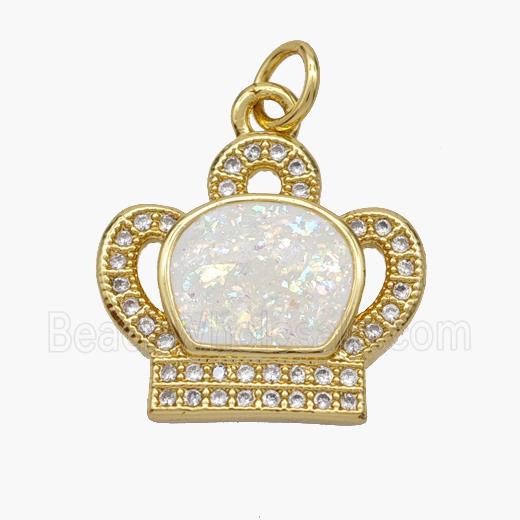 Copper Crown Pendant Pave Fire Opal Zirconia 18K Gold Plated