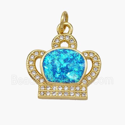 Copper Crown Pendant Pave Fire Opal Zirconia 18K Gold Plated