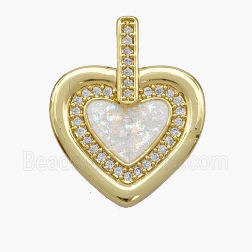 Copper Heart Pendant Pave Fire Opal Zirconia 18K Gold Plated
