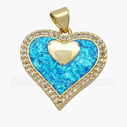 Copper Heart Pendant Pave Fire Opal Zirconia 18K Gold Plated