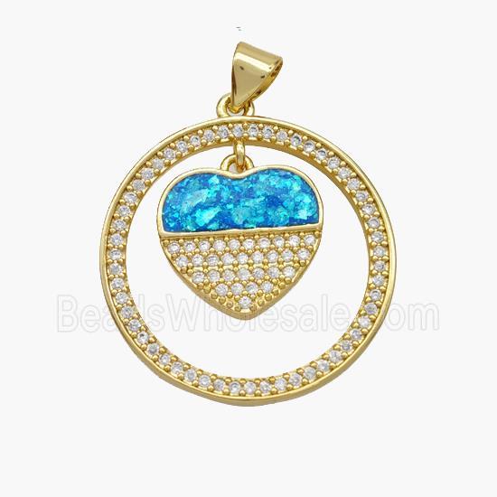 Copper Heart Pendant Pave Fire Opal Zirconia Circle 18K Gold Plated