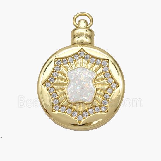 Copper Bear Pendant Pave Fire Opal Zirconia Circle 18K Gold Plated