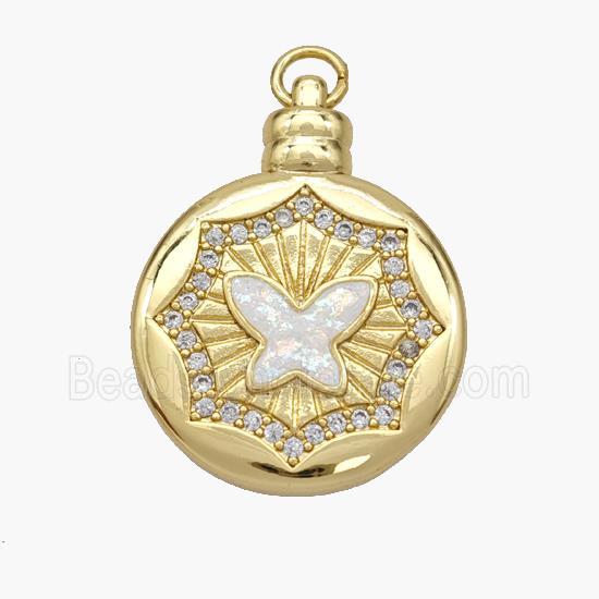 Copper Butterfly Pendant Pave Fire Opal Zirconia Circle 18K Gold Plated