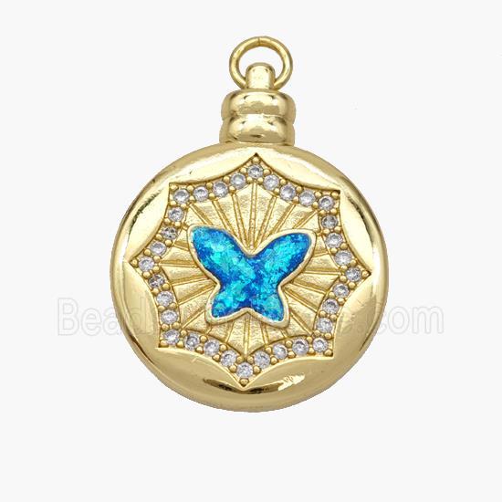 Copper Butterfly Pendant Pave Fire Opal Zirconia Circle 18K Gold Plated