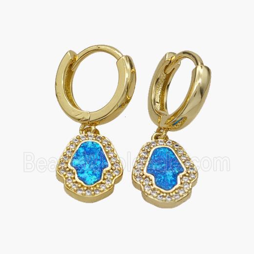Copper Hamsahand Hoop Earrings Pave Fire Opal Zirconia 18K Gold Plated