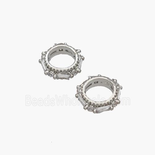 Copper Rondelle Beads Pave Zirconia Large Hole Platinum Plated
