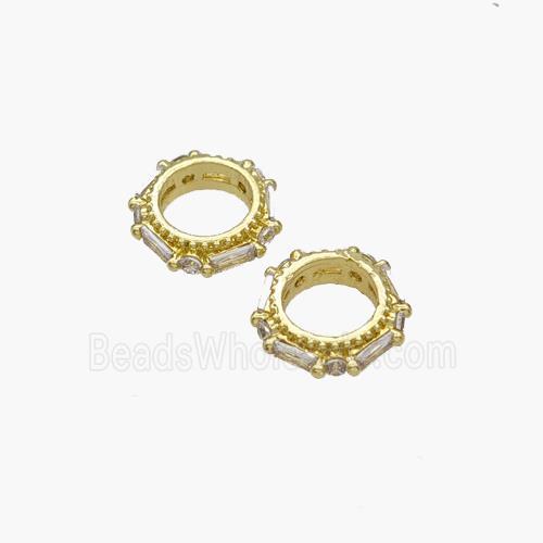 Copper Rondelle Beads Pave Zirconia Large Hole Gold Plated