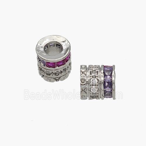 Copper Tube Beads Pave Zirconia Large Hole Platinum Plated