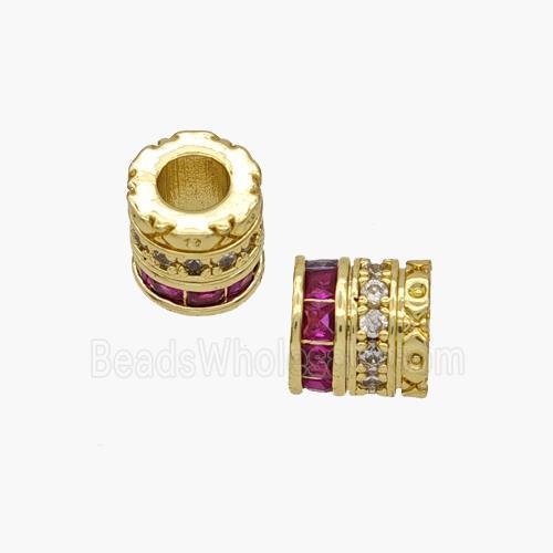 Copper Tube Beads Pave Zirconia Large Hole Gold Plated