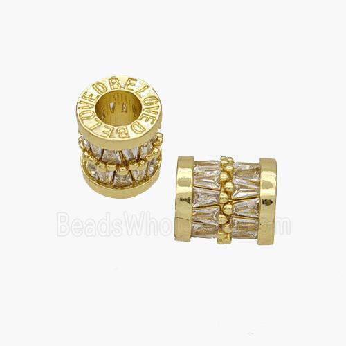 Copper Tube Beads Pave Zirconia Large Hole Gold Plated