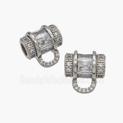 Copper Tube Bail Pave Zirconia Large Hole Platinum Plated