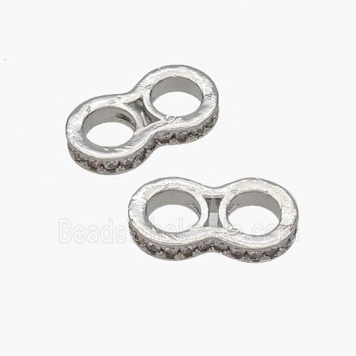 Copper 8 Beads Pave Zirconia 2holes Large Hole Platinum Plated