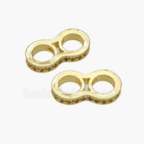 Copper 8 Beads Pave Zirconia 2holes Large Hole Gold Plated